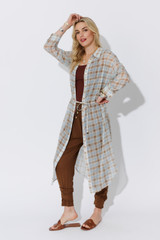 Blue/Tan Long Chiffon Shirt