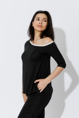 Black Contrast Tencel Off Shoulder Top