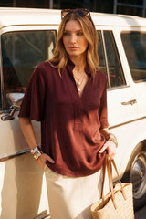 Chocolate Cupro Fluted Blogger Shirt