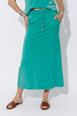 Aqua Washed Cotton Drawstring Skirt