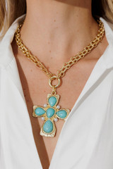 Gold Necklace with Turquoise Cross