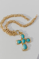 Gold Necklace with Turquoise Cross