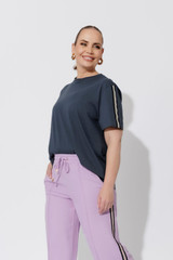 Navy Oversized Stripe Sleeve T-Shirt