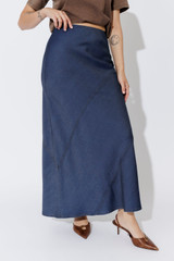 Dark Denim Tencel Bias Skirt