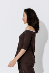 Soft Chocolate Tencel Contrast Off Shoulder Top