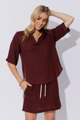 Burgundy Washed Linen Blogger Shirt