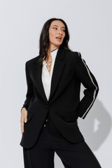 Black Euro Side Stripe Boyfriend Blazer