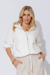 White Washed Linen Bomber Jacket