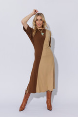 Brown/Beige Tencel Dolman Dress