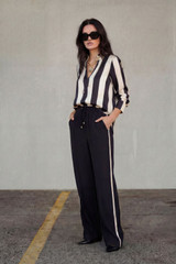 Black/Beige Stripe Longline Blogger Shirt