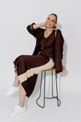 Chocolate Glow Bias Panel Skirt