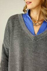 Dark Grey Velour Vee Jumper