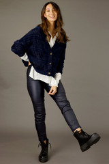 Navy Fluffy Stripe  Wonder Cardigan