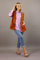 Burnt Orange Satin Stripe Shawl Blazer - SALE