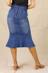 Chambray Denim Flounce Skirt - SALE