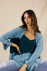 Teal Soft Touch Splice Shirt - SALE
