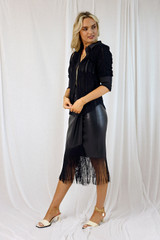 Black Vegan Leather Fringe Skirt - FINAL SALE