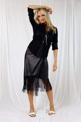 Black Vegan Leather Fringe Skirt - FINAL SALE