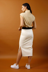 Ivory Vegan Leather Tuck Skirt - SALE