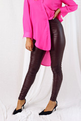 Wine Waxed Ruched Legging - SALE