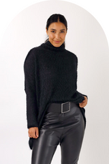 Black Fluffy Hi-Lo Jumper