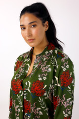 Khaki Floral Silky Gatsby Shirt - SALE