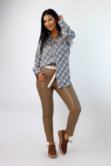 Blue Silky Ruffle Slim Fit Shirt