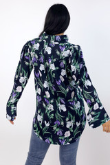 Navy Floral Silky Puff Shirt