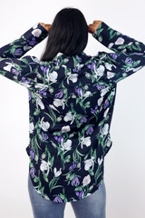 Navy Floral Silky Puff Shirt - SALE