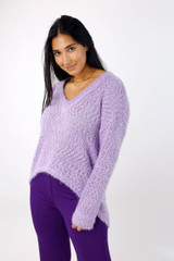 Lilac Fluffy V Neck Jumper