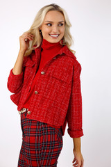 Red Textured Crop Blazer