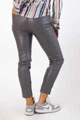 Grey Vegan Leather Long Pant