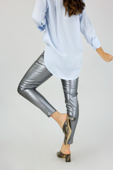 Gunmetal Vegan Leather Slim Jean