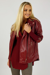 Burgundy Vegan Leather Biker Jacket