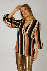 Stripe Silky Wrap Top