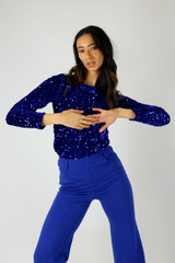 Cobalt Sequin Crew Top