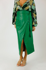 Green Vegan Leather Wrap Skirt