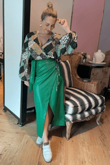 Green Vegan Leather Wrap Skirt
