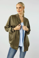 Khaki Satin Zip Bomber