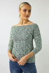 Green Tweed Boatneck Top