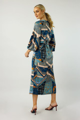 Blue Chains Silky Wrap Dress