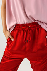 Red Satin Cargo Pants