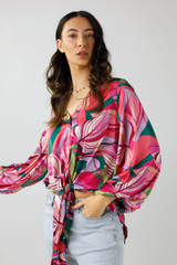 Pink Leaf Silky Zhoush Shirt