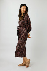 Brown Leopard Silky Wrap Dress