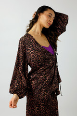 Brown Animal Silky Wrap Top