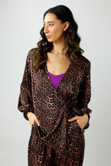 Brown Animal Silky Wrap Top