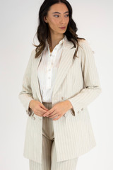 Beige & White Stripe Bengaline Blazer