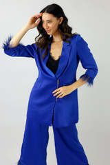 Cobalt Satin Feather Culottes