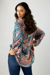 Aqua Print Silky Zhoush Shirt