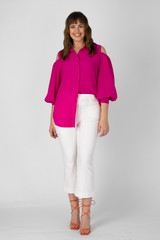 Bright Pink Chiffon Keyhole Shirt